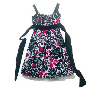 fit and flare pink, black white floral dress size large MAJORA